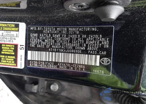 2018 Toyota Camry Le from USA, damaged, VIN 4T1B11HK4JU086906